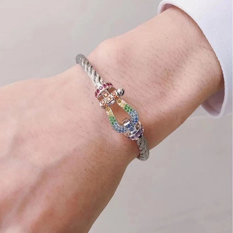 [LORA]FORC LARGE HORSESHOE  COLORED DIAMOND BRACELET SILVER