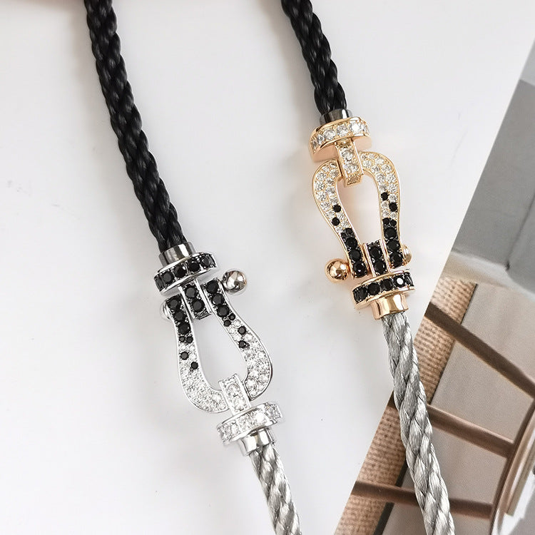 [Lora]Pave Gemstone Love &Force Large Horseshoe Diamond Duo Bracelet Stack Set