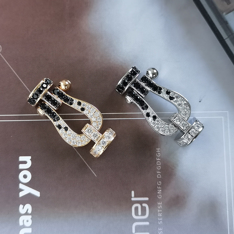 [LORA]FORCE LARGE HORSESHOE BLACK WHITE DIAMOND BRACELET ROSE GOLD