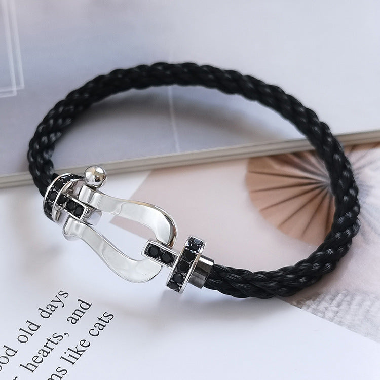 [LORA]FORCE LARGE HORSESHOE BLACK DIAMOND BRACELET SILVER