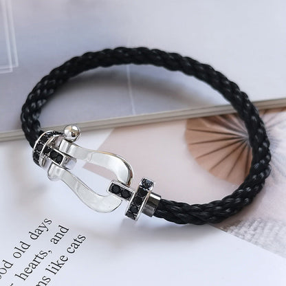 [LORA]FORCE LARGE HORSESHOE BLACK DIAMOND BRACELET SILVER