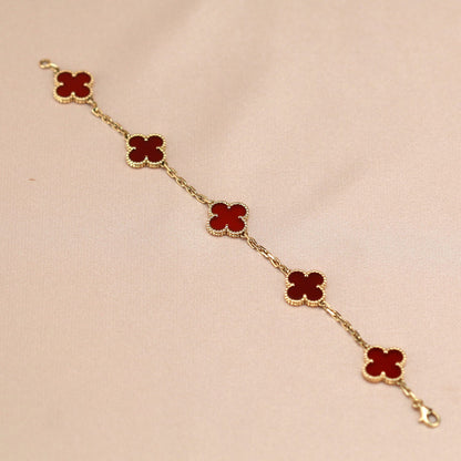 [LORA]CLOVER 5 MOTIFS RED AGATE  BRACELET