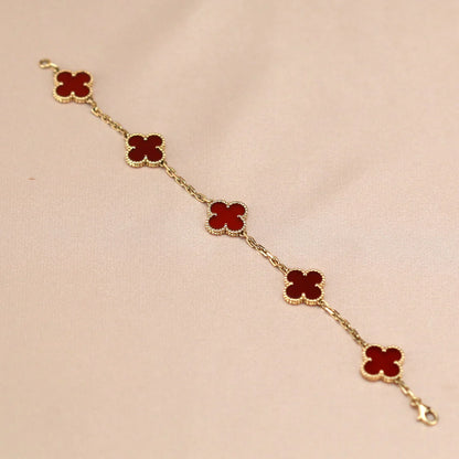 [LORA] CLOVER 5 MOTIF RED CORNELIAN BRACELET COLLECTION