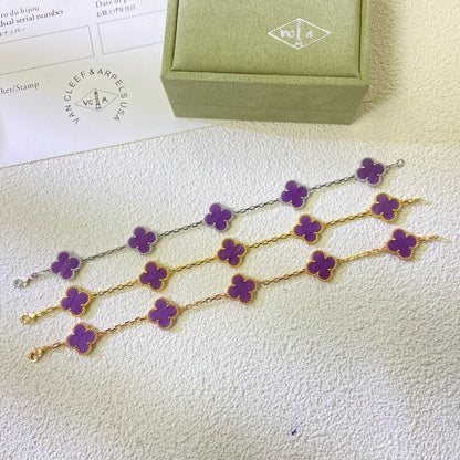 [LORA]CLOVER  5 MOTIFS  PURPLE VIOLET BRACELET