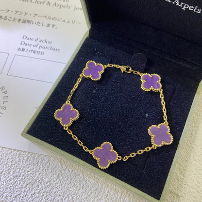 [LORA]CLOVER  5 MOTIFS  PURPLE VIOLET BRACELET