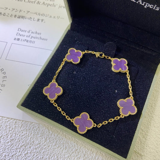 [LORA]CLOVER  5 MOTIFS  PURPLE VIOLET BRACELET