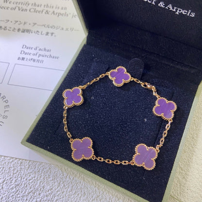 [LORA]CLOVER  5 MOTIFS  PURPLE VIOLET BRACELET