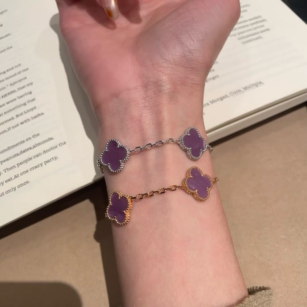 [LORA]CLOVER  5 MOTIFS  PURPLE VIOLET BRACELET