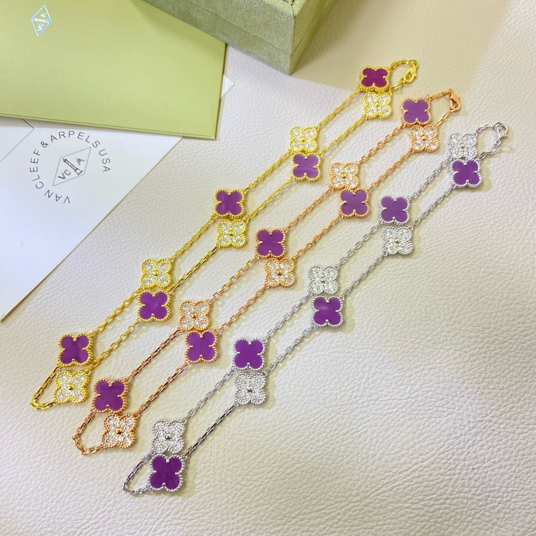 [LORA]CLOVER 10 MOTIFS  PURPLE VIOLET DIAMOND NECKLACE
