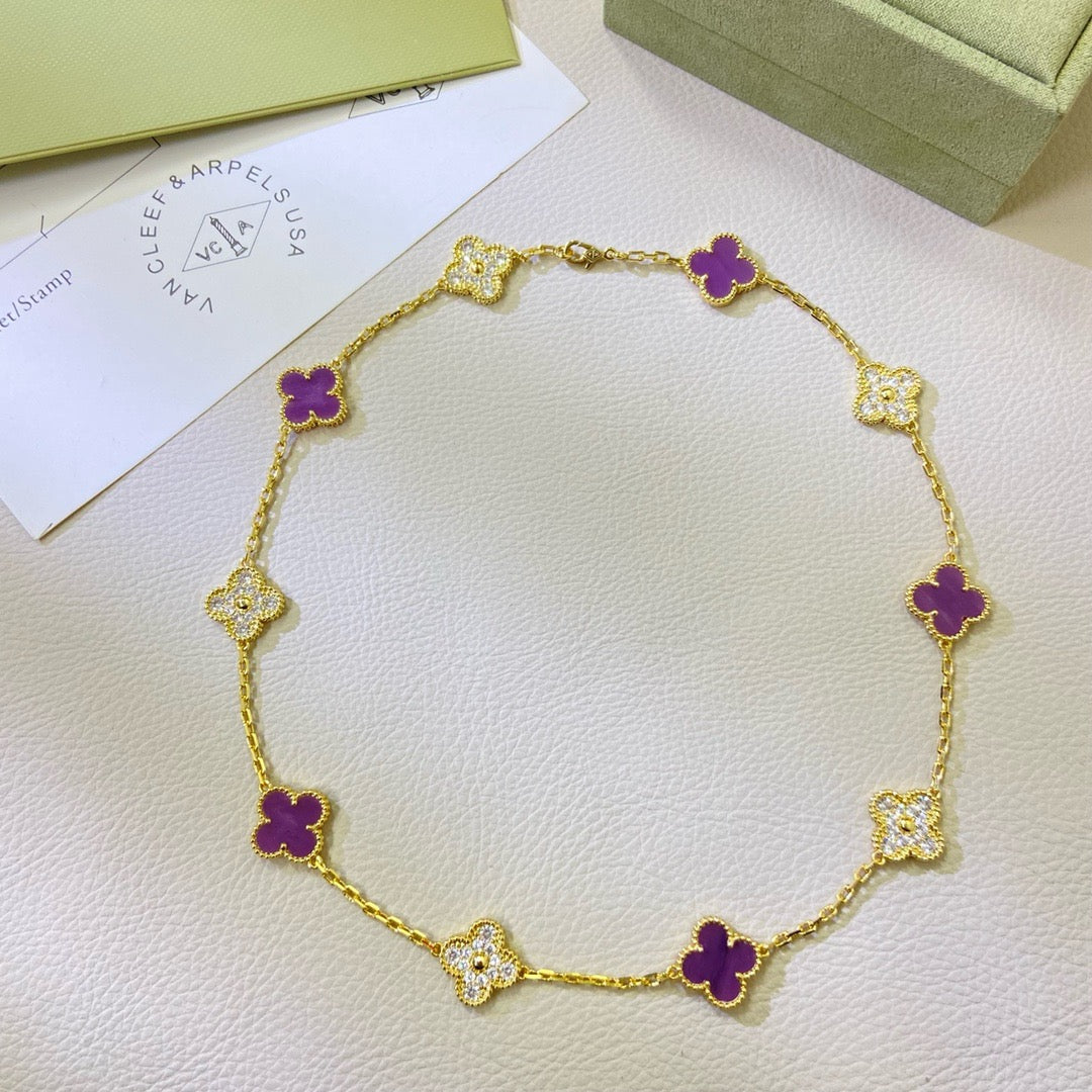 [LORA]CLOVER 10 MOTIFS  PURPLE VIOLET DIAMOND NECKLACE