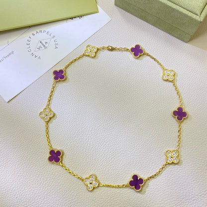 [LORA]CLOVER 10 MOTIFS  PURPLE VIOLET DIAMOND NECKLACE