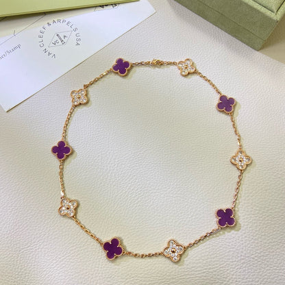 [LORA]CLOVER 10 MOTIFS  PURPLE VIOLET DIAMOND NECKLACE
