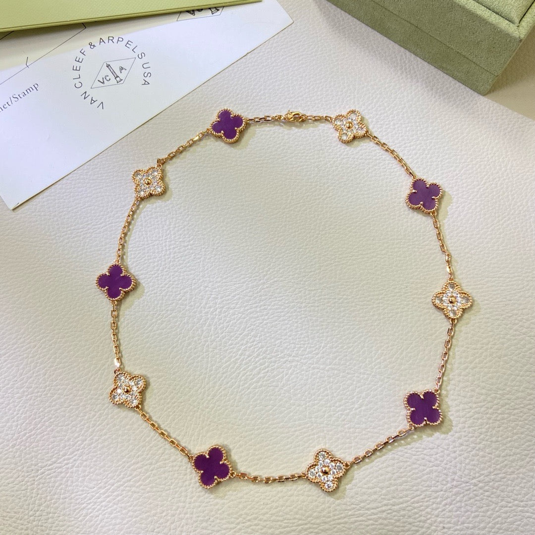[Lora]CLOVER 10 MOTIFS  PURPLE VIOLET DIAMOND NECKLACE