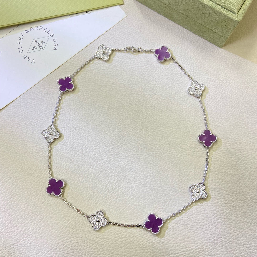 [LORA]CLOVER 10 MOTIFS  PURPLE VIOLET DIAMOND NECKLACE
