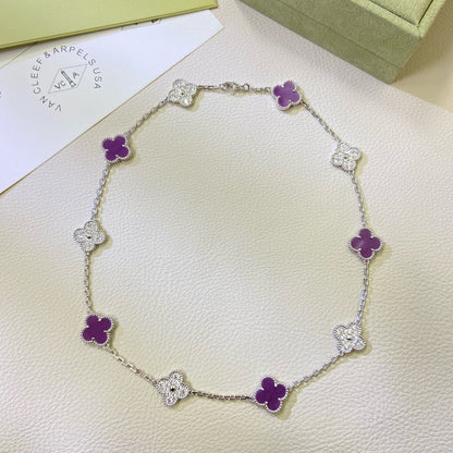 [LORA]CLOVER 10 MOTIFS  PURPLE VIOLET DIAMOND NECKLACE