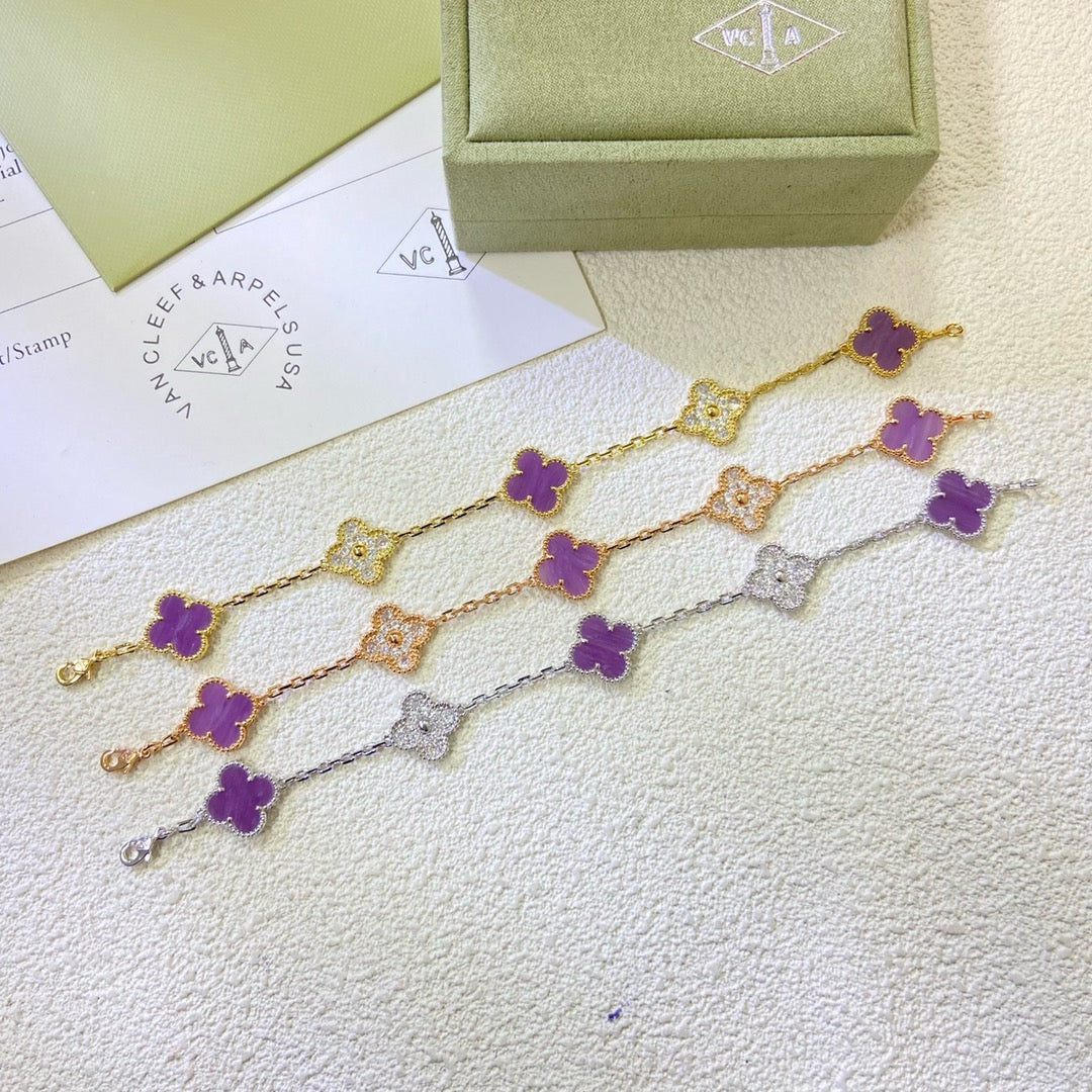 [LORA]CLOVER  5 MOTIFS  PURPLE VIOLET DIAMOND BRACELET