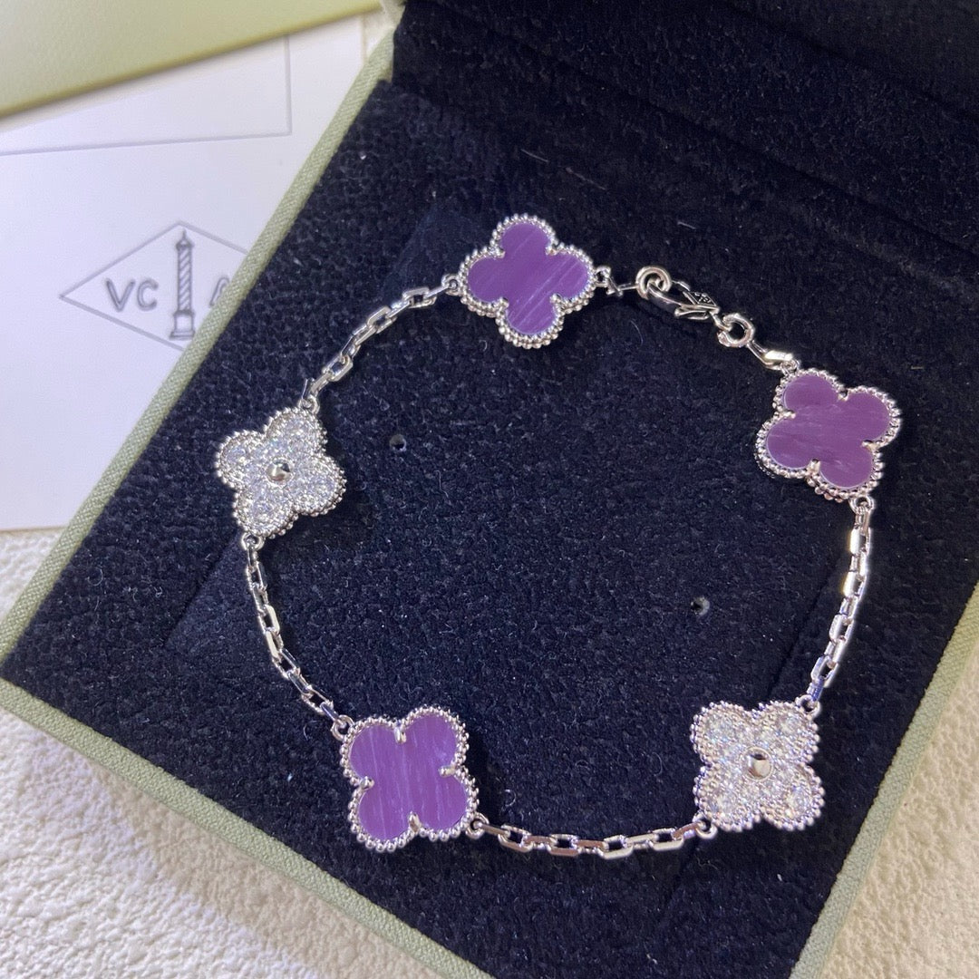 [LORA]CLOVER  5 MOTIFS  PURPLE VIOLET DIAMOND BRACELET