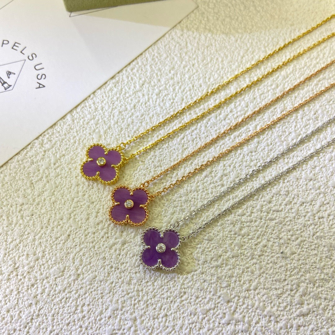 [LORA]CLOVER 15MM DIAMOND  PURPLE VIOLET NECKLACE