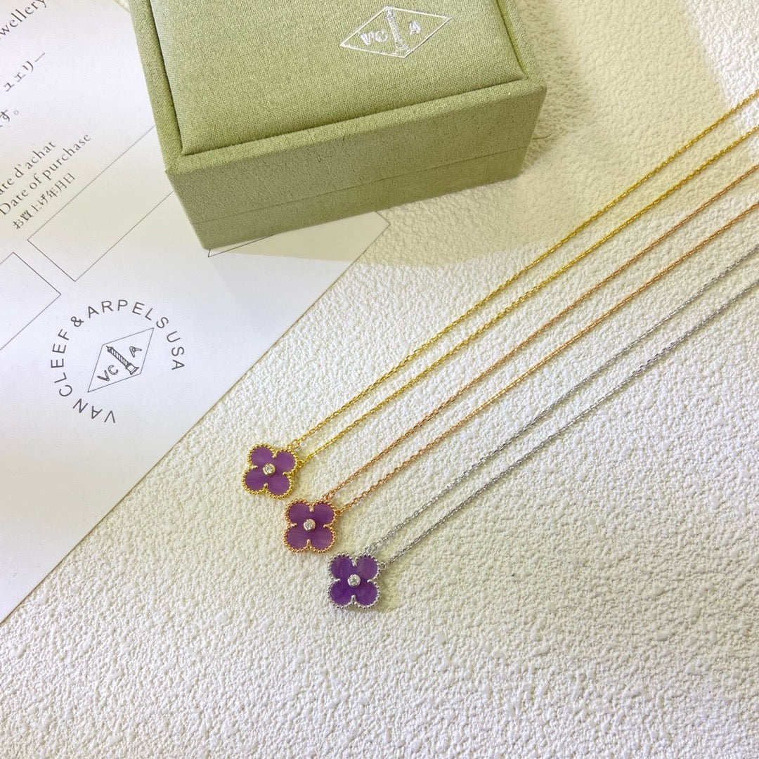 [LORA]CLOVER 15MM DIAMOND  PURPLE VIOLET NECKLACE