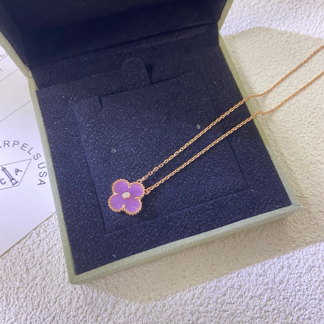 [LORA]CLOVER 15MM DIAMOND  PURPLE VIOLET NECKLACE