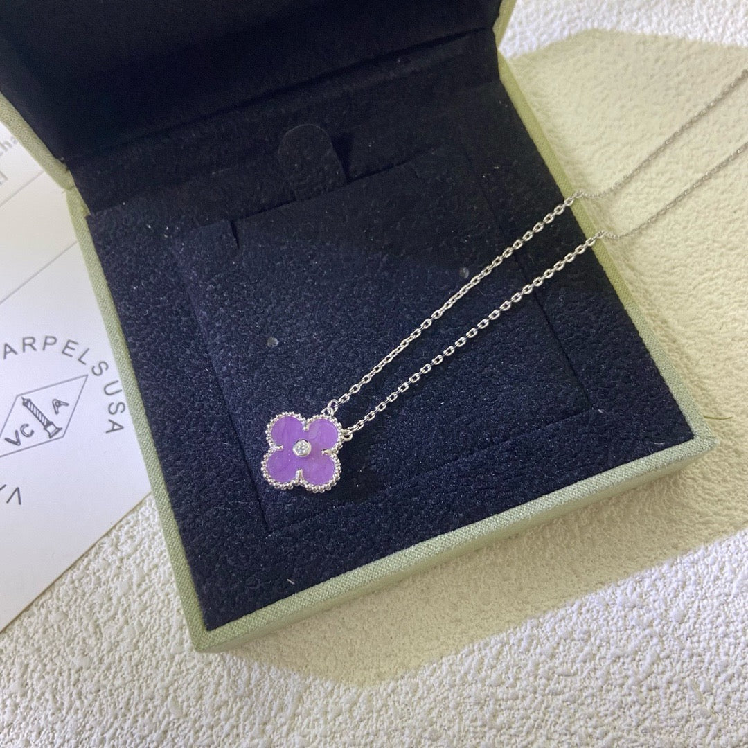[LORA]CLOVER 15MM DIAMOND  PURPLE VIOLET NECKLACE
