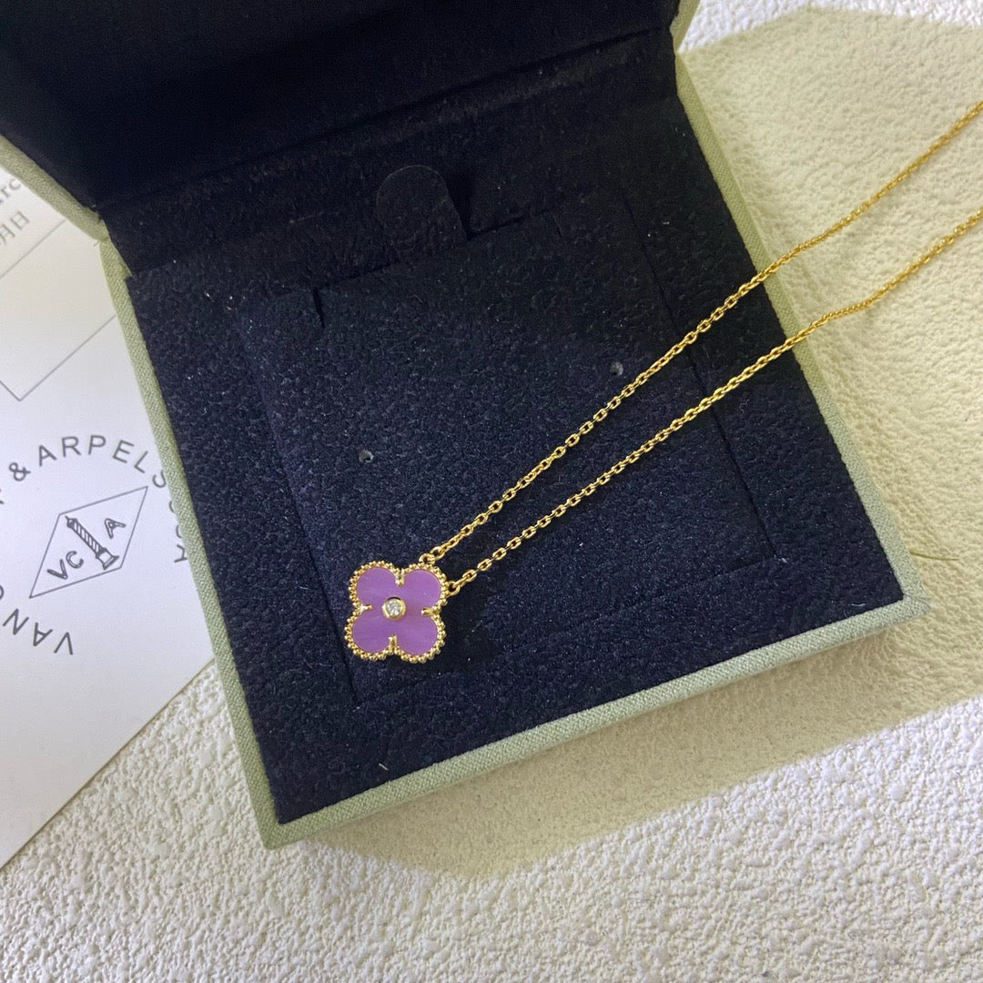 [LORA]CLOVER 15MM DIAMOND  PURPLE VIOLET NECKLACE