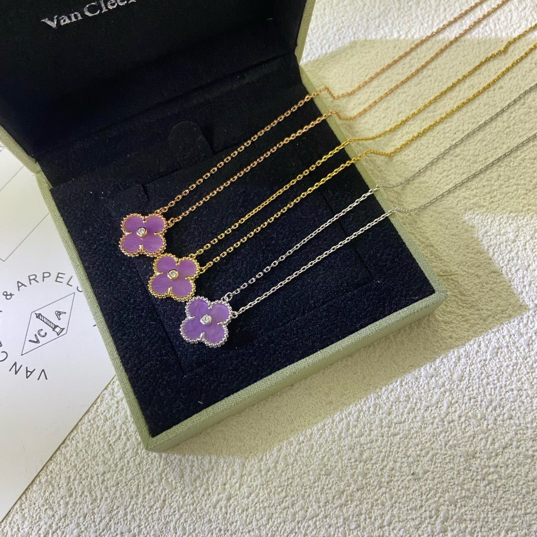 [LORA]CLOVER 15MM DIAMOND  PURPLE VIOLET NECKLACE