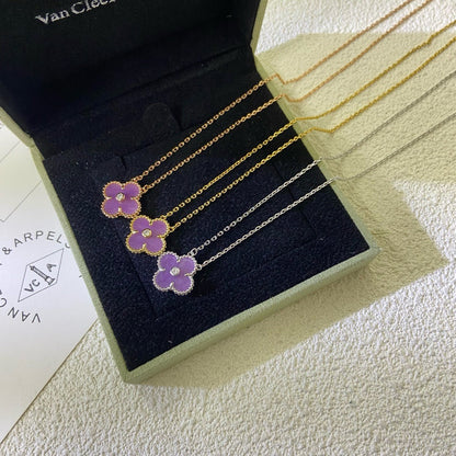 [LORA]CLOVER 15MM DIAMOND  PURPLE VIOLET NECKLACE