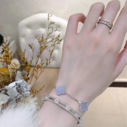 [Lora] CLOVER 5 MOTIF PURPLE CHALCEDONY BRACELET COLLECTION