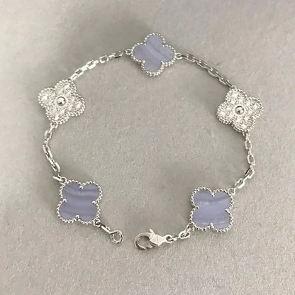 [LORA] CLOVER 5 MOTIF PURPLE CHALCEDONY BRACELET COLLECTION