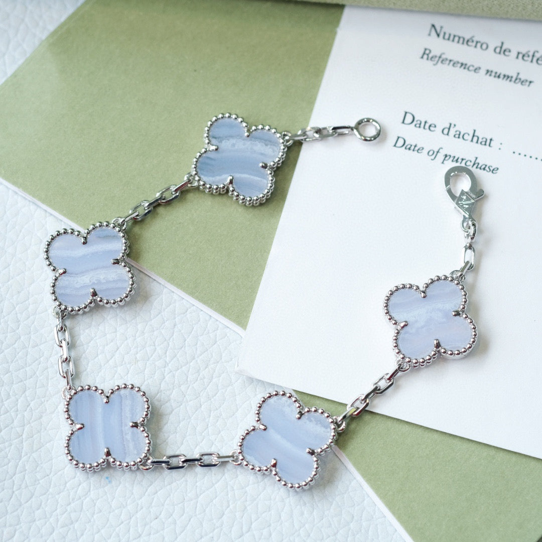 [LORA]CLOVER  5 MOTIF PURPLE CHALCEDONY BRACELET SILVER