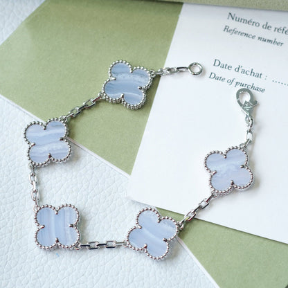 [LORA]CLOVER  5 MOTIF PURPLE CHALCEDONY BRACELET SILVER