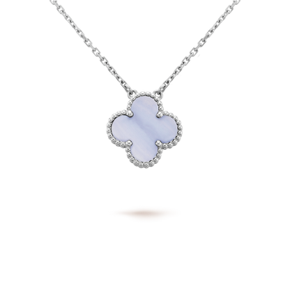 [LORA]CLOVER 15MM BLUE CHALCEDONY NECKLACE SILVER