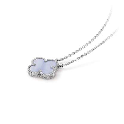 [LORA]CLOVER 15MM BLUE CHALCEDONY NECKLACE SILVER