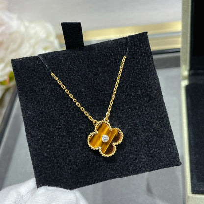 [LORA]CLOVER 15MM DIAMOND AND YELLOW TIGER'S EYE AGATE necklace