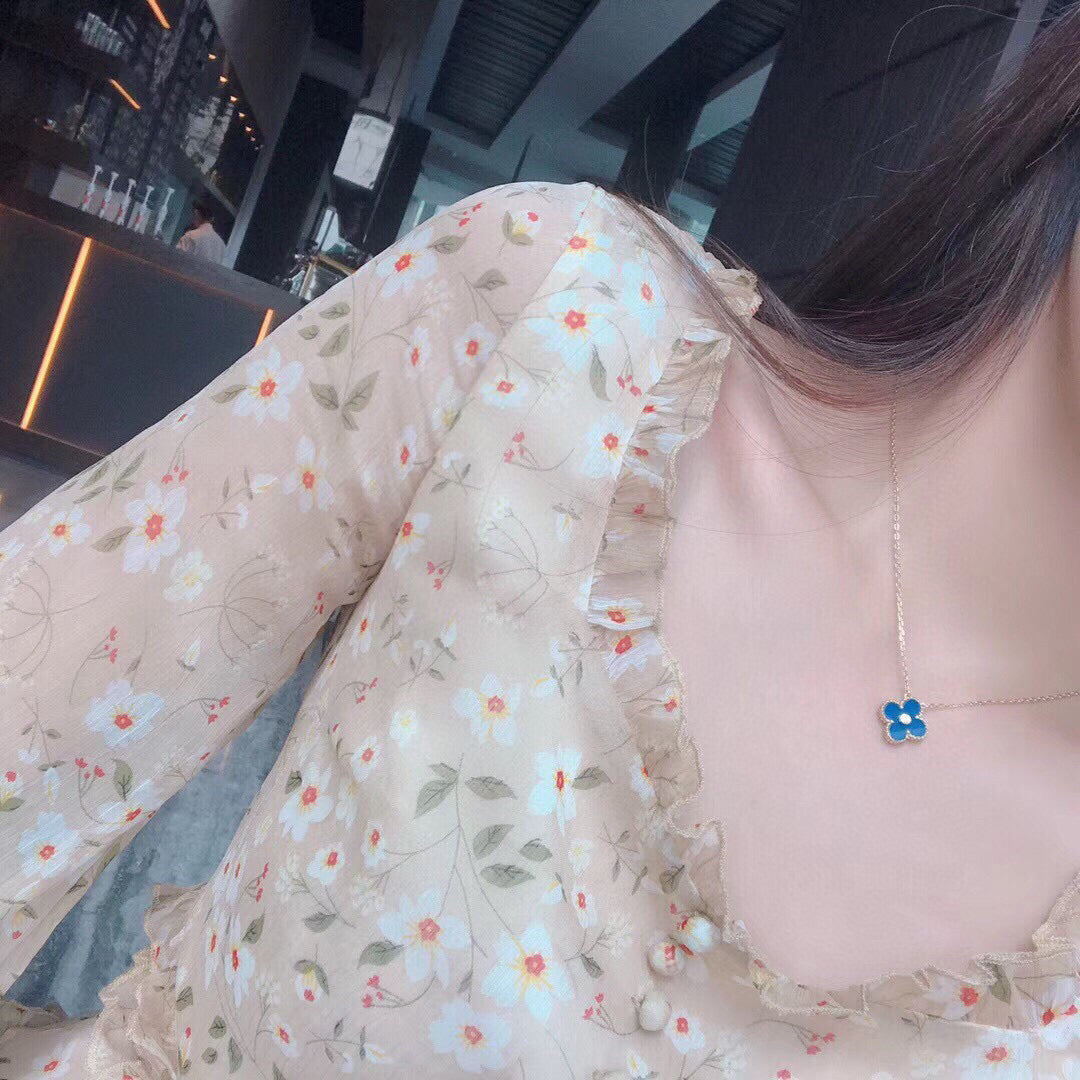 [LORA]CLOVER 15MM DIAMOND AND BLUE AGATE NECKLACE