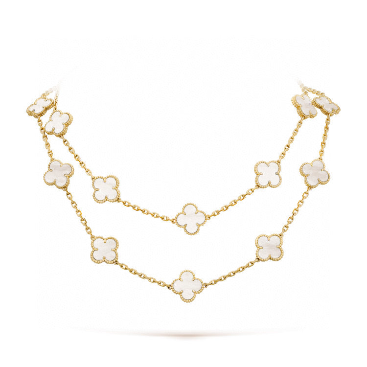 [LORA]CLOVER 20 MOTIFS WHITE MOP NECKLACE