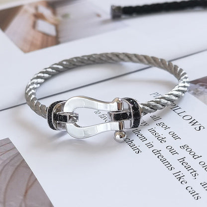 [LORA]FORCE LARGE HORSESHOE BLACK DIAMOND BRACELET SILVER