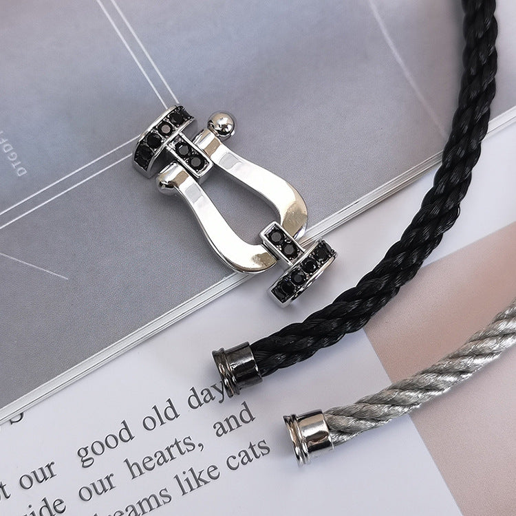 [LORA]FORCE LARGE HORSESHOE BLACK DIAMOND BRACELET SILVER