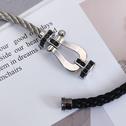 [LORA]FORCE LARGE HORSESHOE BLACK DIAMOND BRACELET SILVER