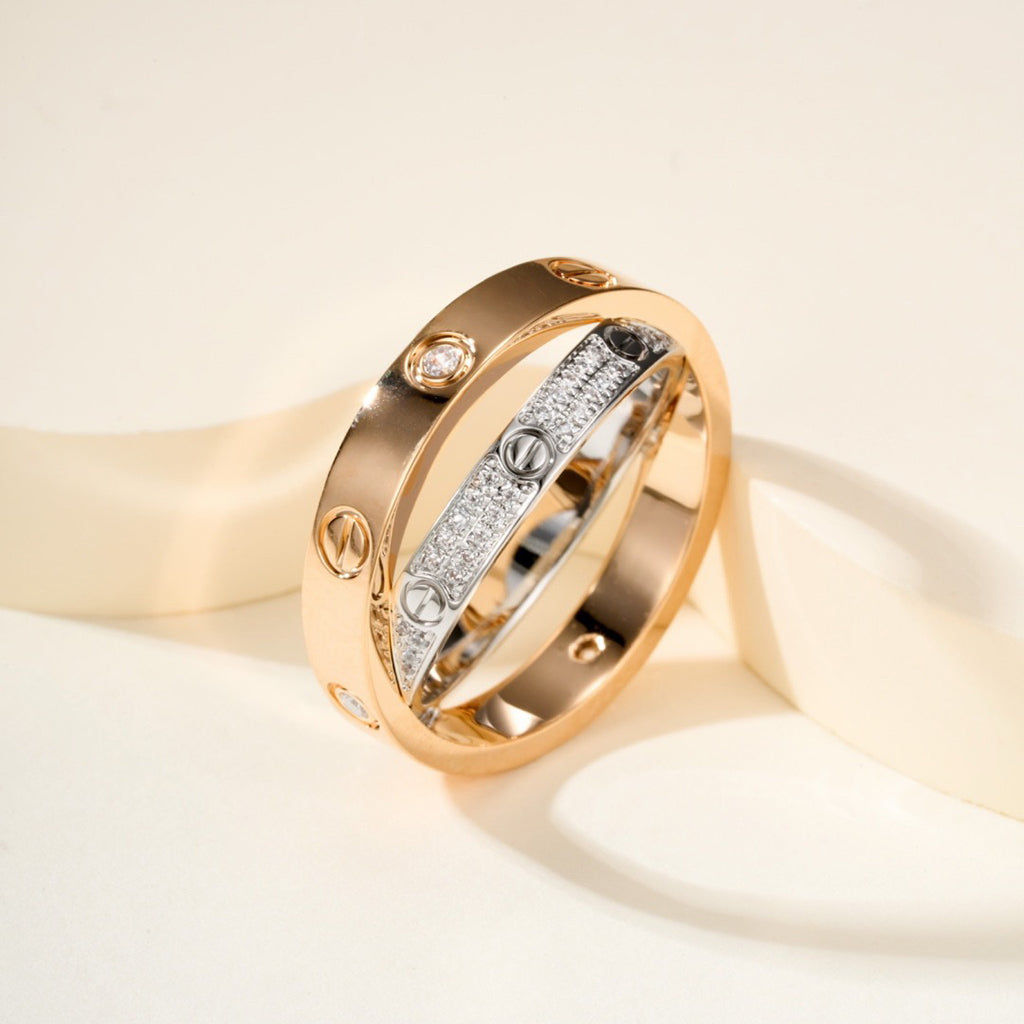 [LORA] LOVE PINK GOLD SILVER DIAMOND DOUBLE RING