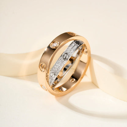 [LORA] LOVE PINK GOLD SILVER DIAMOND DOUBLE RING