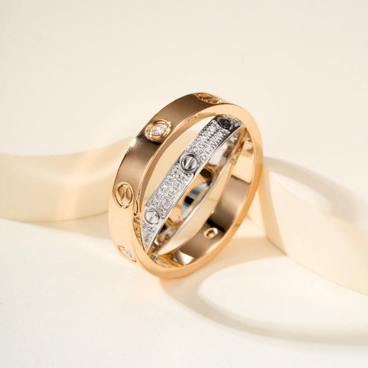 [Lora] LOVE PINK GOLD SILVER DIAMOND DOUBLE RING