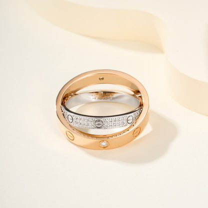 [LORA] LOVE PINK GOLD SILVER DIAMOND DOUBLE RING