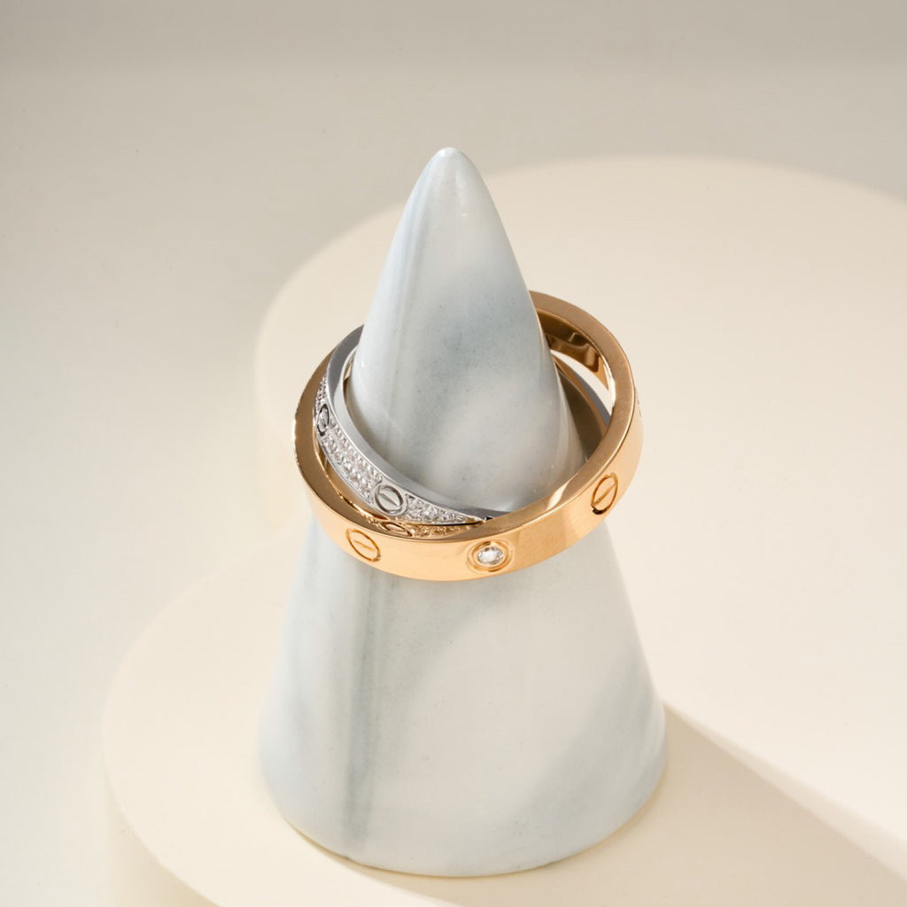 [LORA] LOVE PINK GOLD SILVER DIAMOND DOUBLE RING