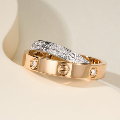 [LORA] LOVE PINK GOLD SILVER DIAMOND DOUBLE RING