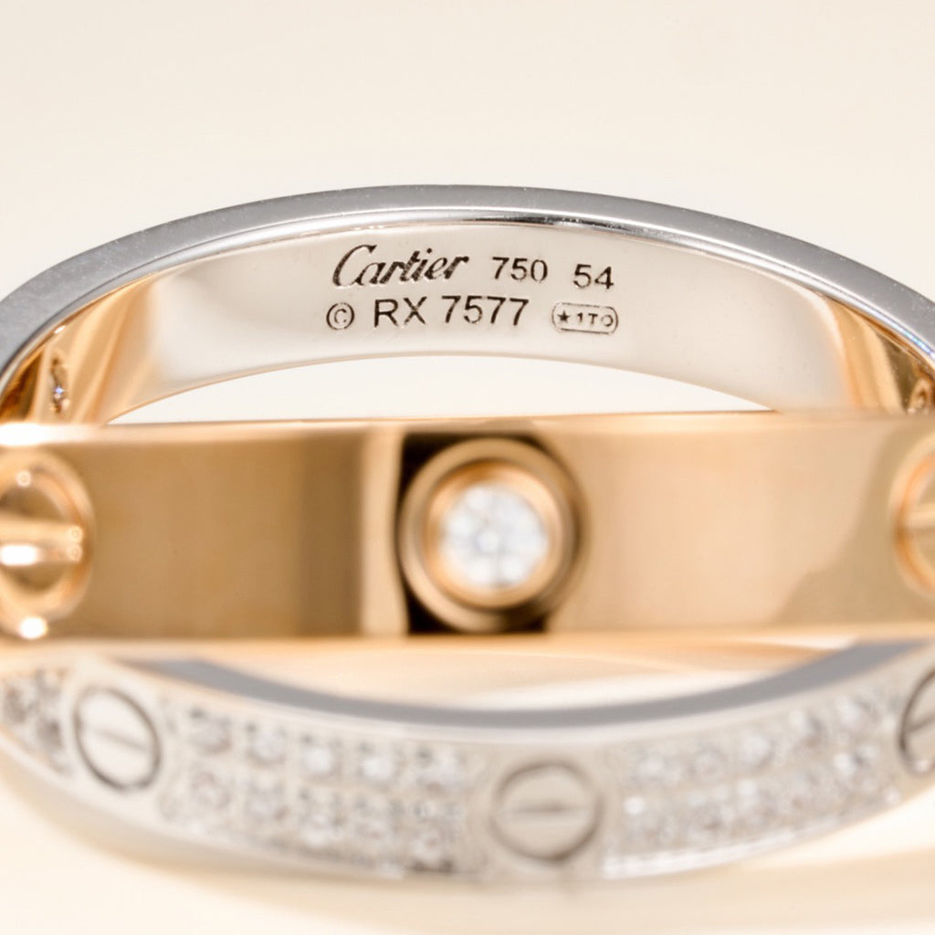 [LORA] LOVE PINK GOLD SILVER DIAMOND DOUBLE RING