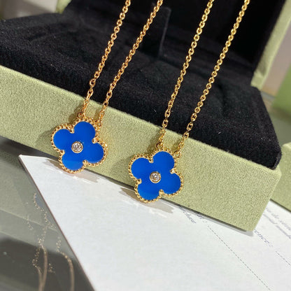 [LORA]CLOVER 15MM DIAMOND AND BLUE AGATE NECKLACE