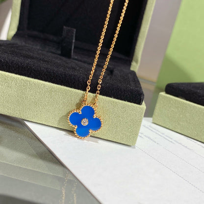 [LORA]CLOVER 15MM DIAMOND AND BLUE AGATE NECKLACE