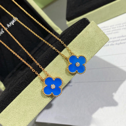 [LORA]CLOVER 15MM DIAMOND AND BLUE AGATE NECKLACE